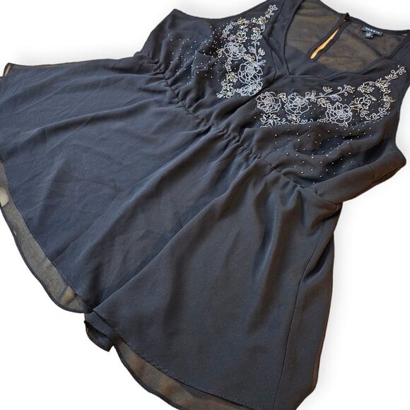Torrid Black Chiffon Embellished Double Layer Peplum Tank Blouse 1x - Picture 6 of 11